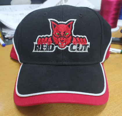 Красно черные кепки с логотипом