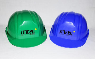 Синие каски с логотипом